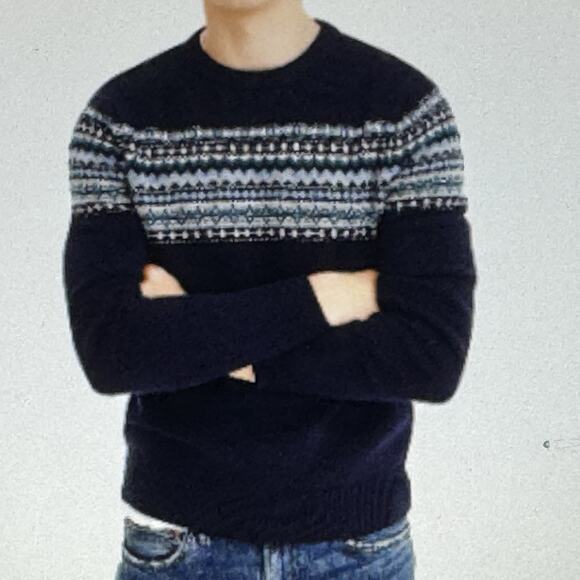 J.Crew Men’s Large 100% Lambswool Sweater Navy Fair Isle Pullover Crewneck Ski - Picture 2 of 8